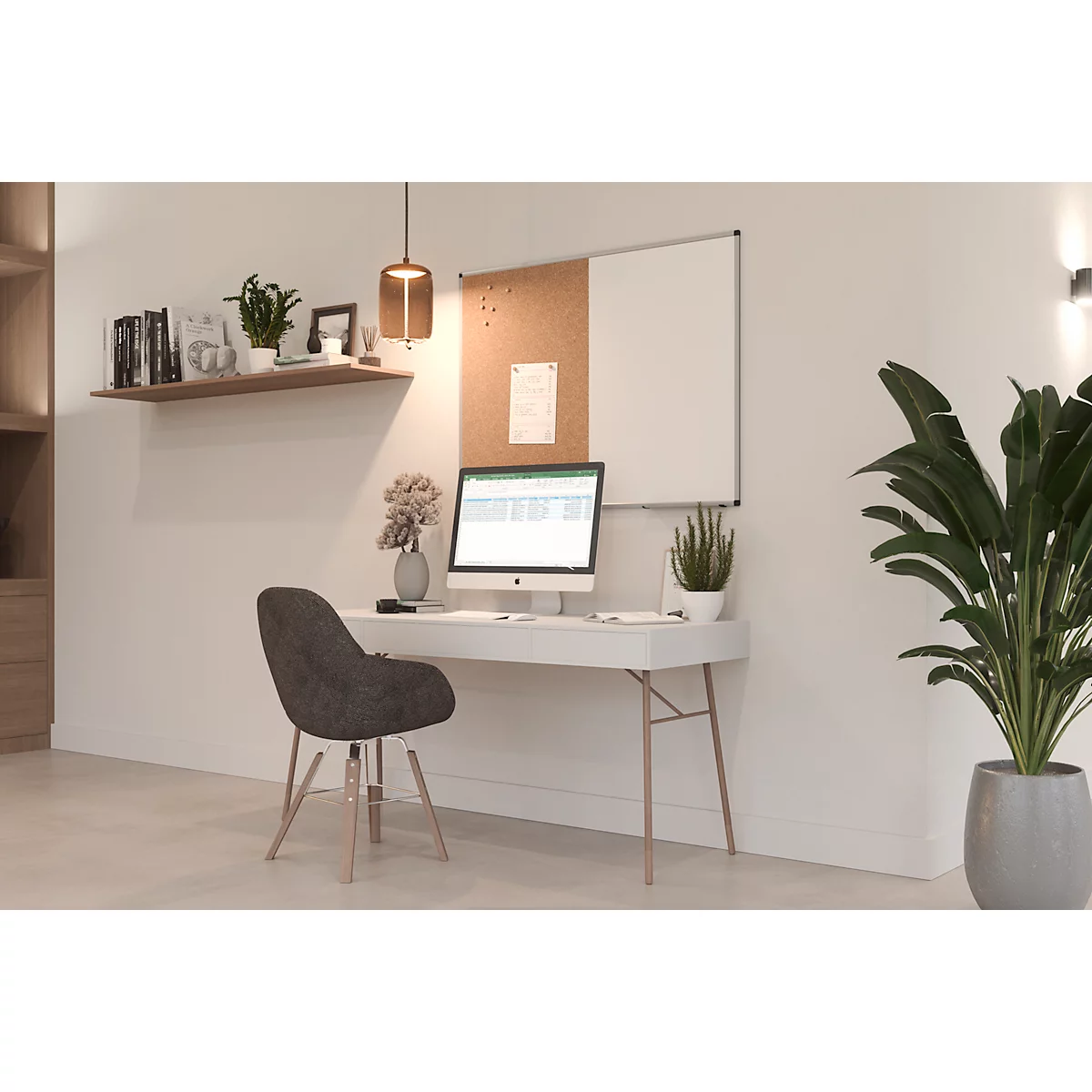 Tableau combiné Legamaster UNITE, tableau d'affichage &amp; tableau blanc, L 900 x P 12,6 x H 600 mm, acier laqué &amp; liège naturel, blanc &amp; marron