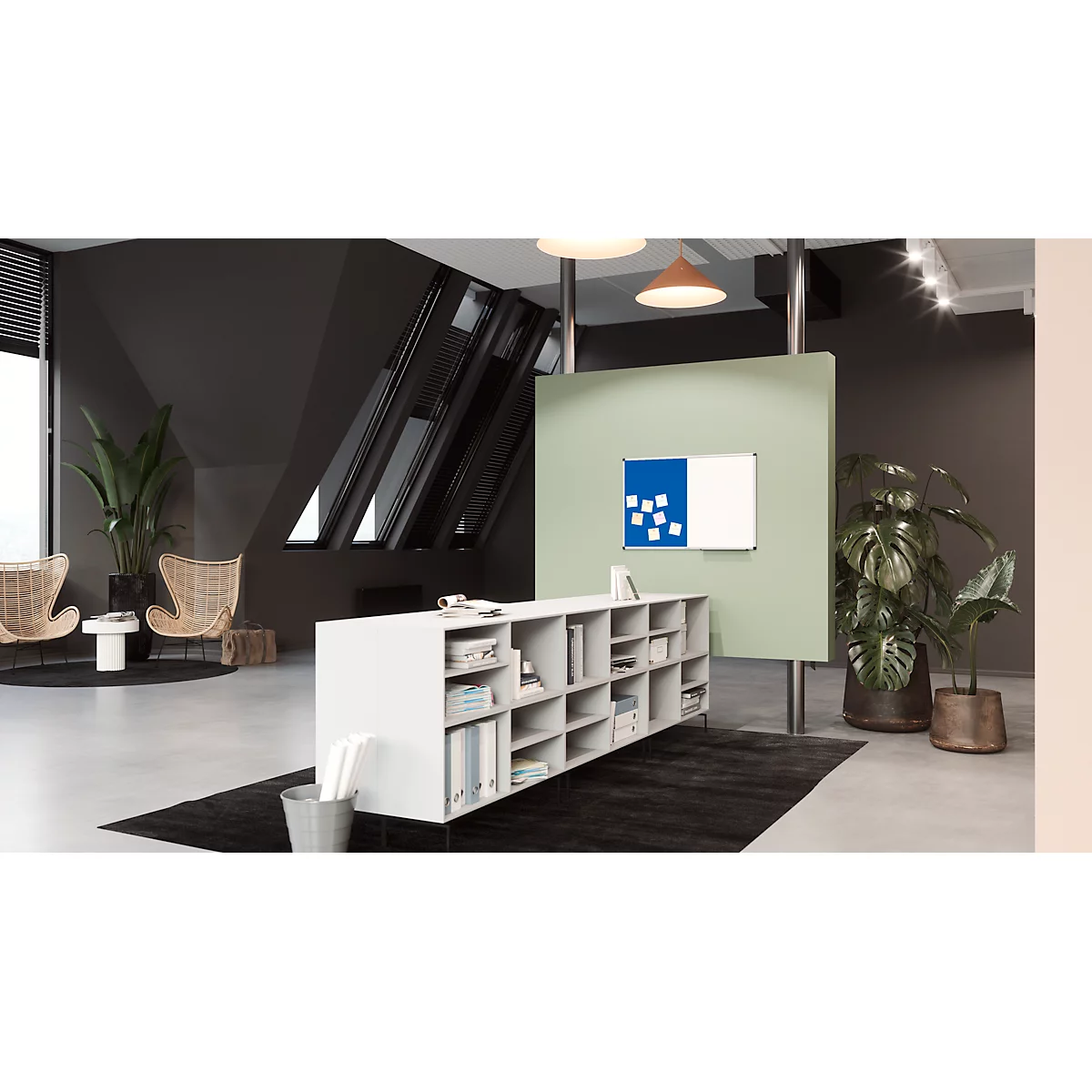 Tableau combiné Legamaster UNITE, tableau d'affichage &amp; tableau blanc, L 900 x P 12,6 x H 600 mm, support pour marqueurs, acier laqué &amp; feutre, blanc &amp; bleu
