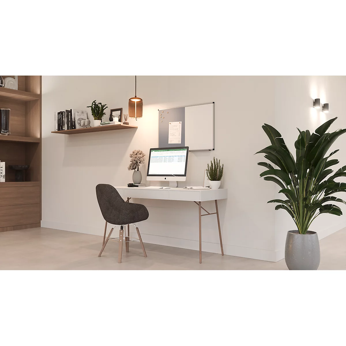 Tableau combiné Legamaster UNITE, tableau d'affichage &amp; tableau blanc, L 900 x P 12,6 x H 600 mm, support pour marqueurs, acier laqué &amp; feutre, blanc &amp; gris