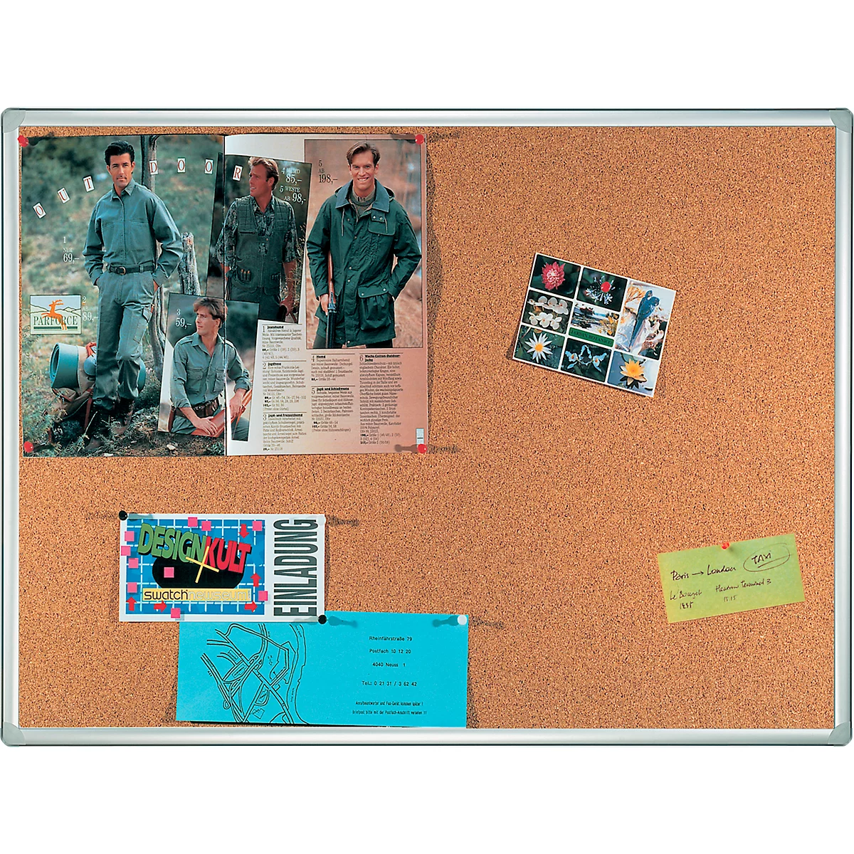Tableau d'affichage Franken PRO, liège, montage mural en format portrait &amp; paysage, cadre aluminium, 1500 x 1000 mm, KT8409