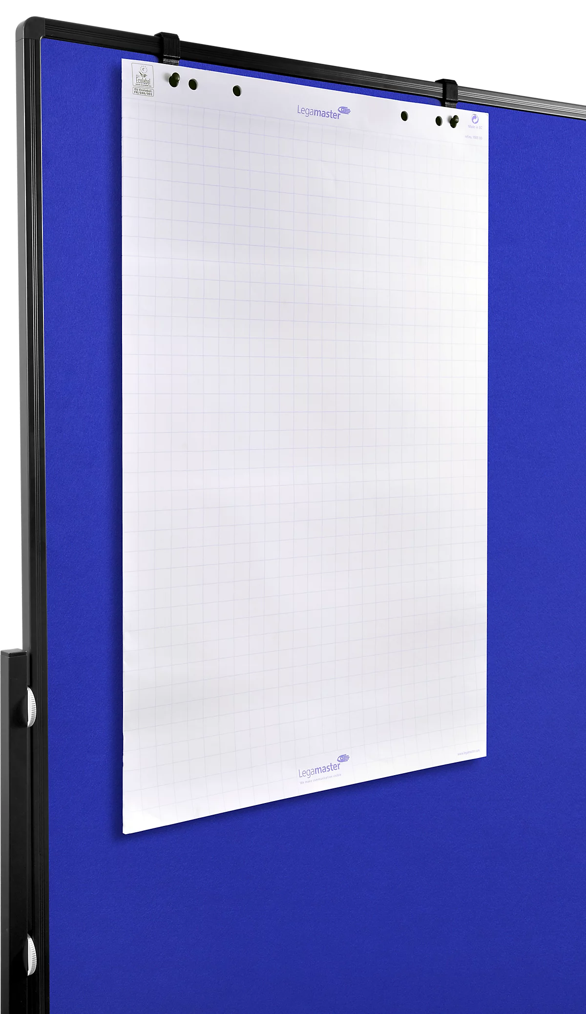 Tableau d'affichage pliable à surface en textile bleu et tableau blanc