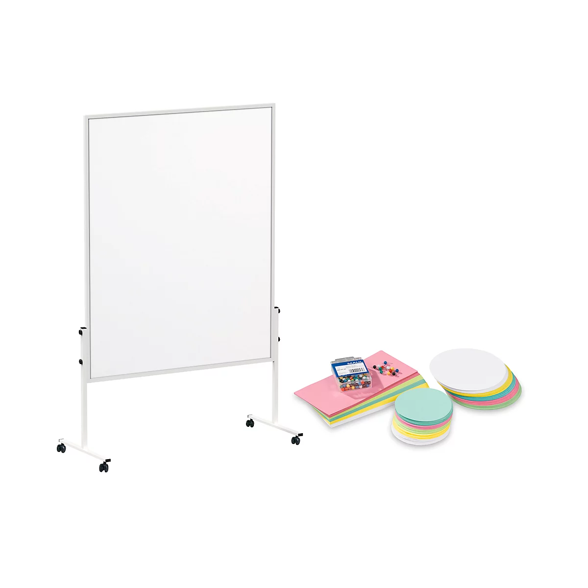 Tableau d'animation MAULsolid, tôle d'acier plastifiée, L 1200 x H 1500 mm + jeu de cartes d'animation avec 360 cartes et 200 épingles 