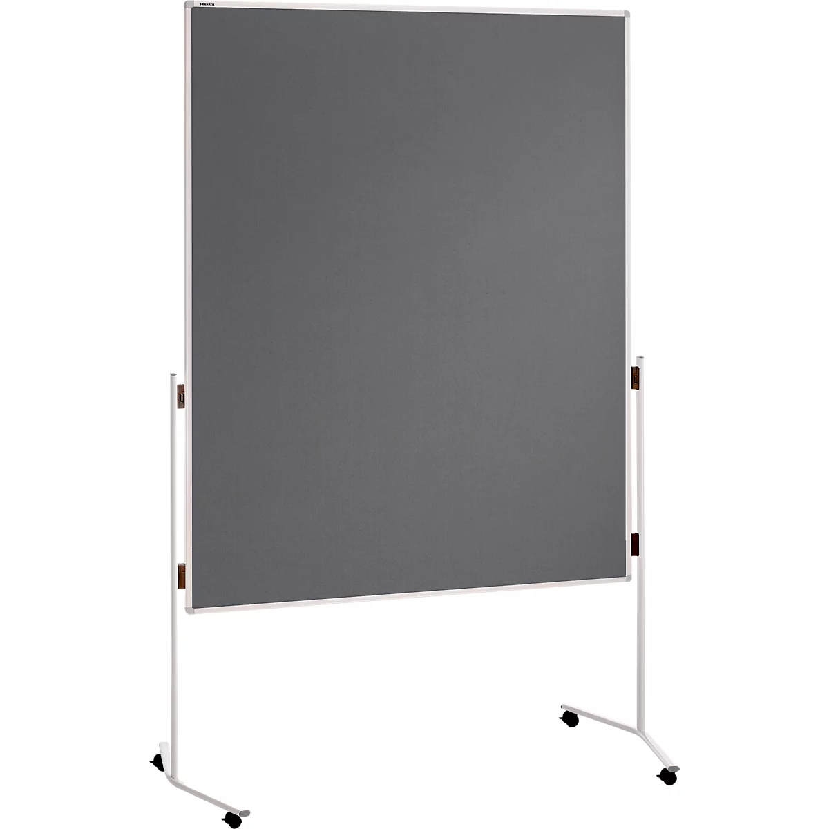 Grand tableau d'affichage mobile gris avec cadre blanc sur roulettes.