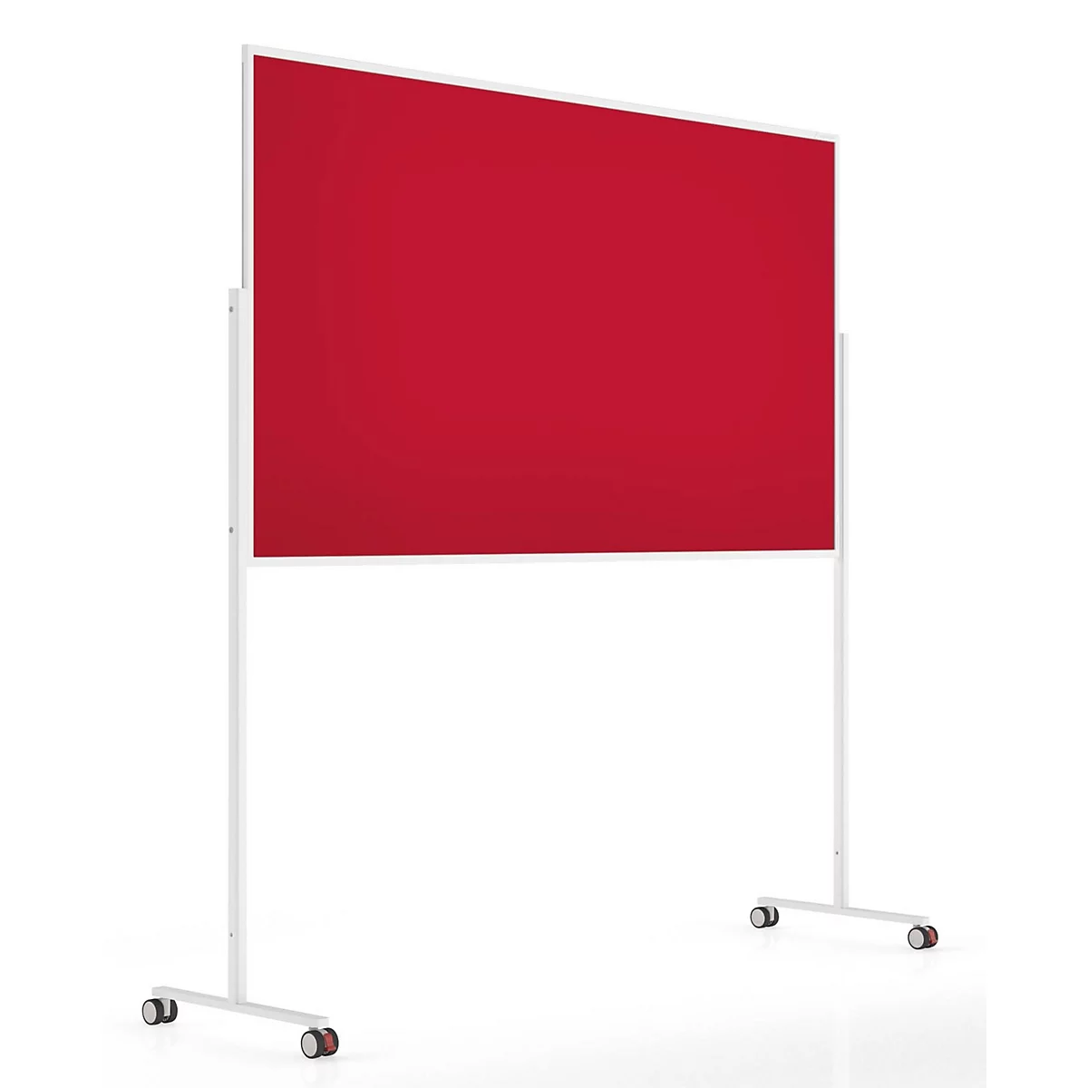 Tableau d'affichage rectangulaire rouge sur un support blanc mobile, sur fond blanc.