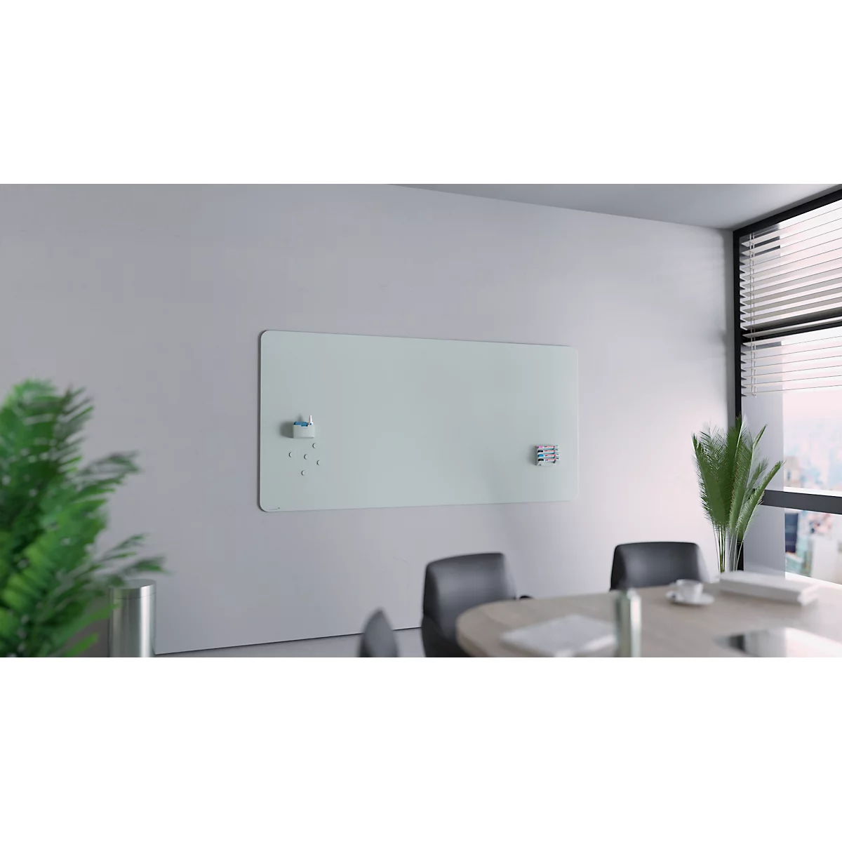 Tableau en verre Legamaster RC, avec 2 aimants &amp; 1 marqueur pour tableau en verre, L 1000 x P 4,4 x H 2000 mm, verre de sécurité trempé, mat, sage green