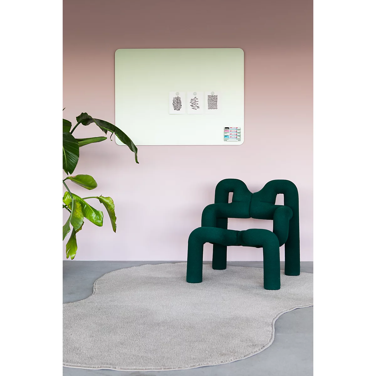 Tableau en verre Legamaster RC, avec 2 aimants &amp; 1 marqueur pour tableau en verre, L 1000 x P 4,4 x H 2000 mm, verre de sécurité trempé, mat, sage green