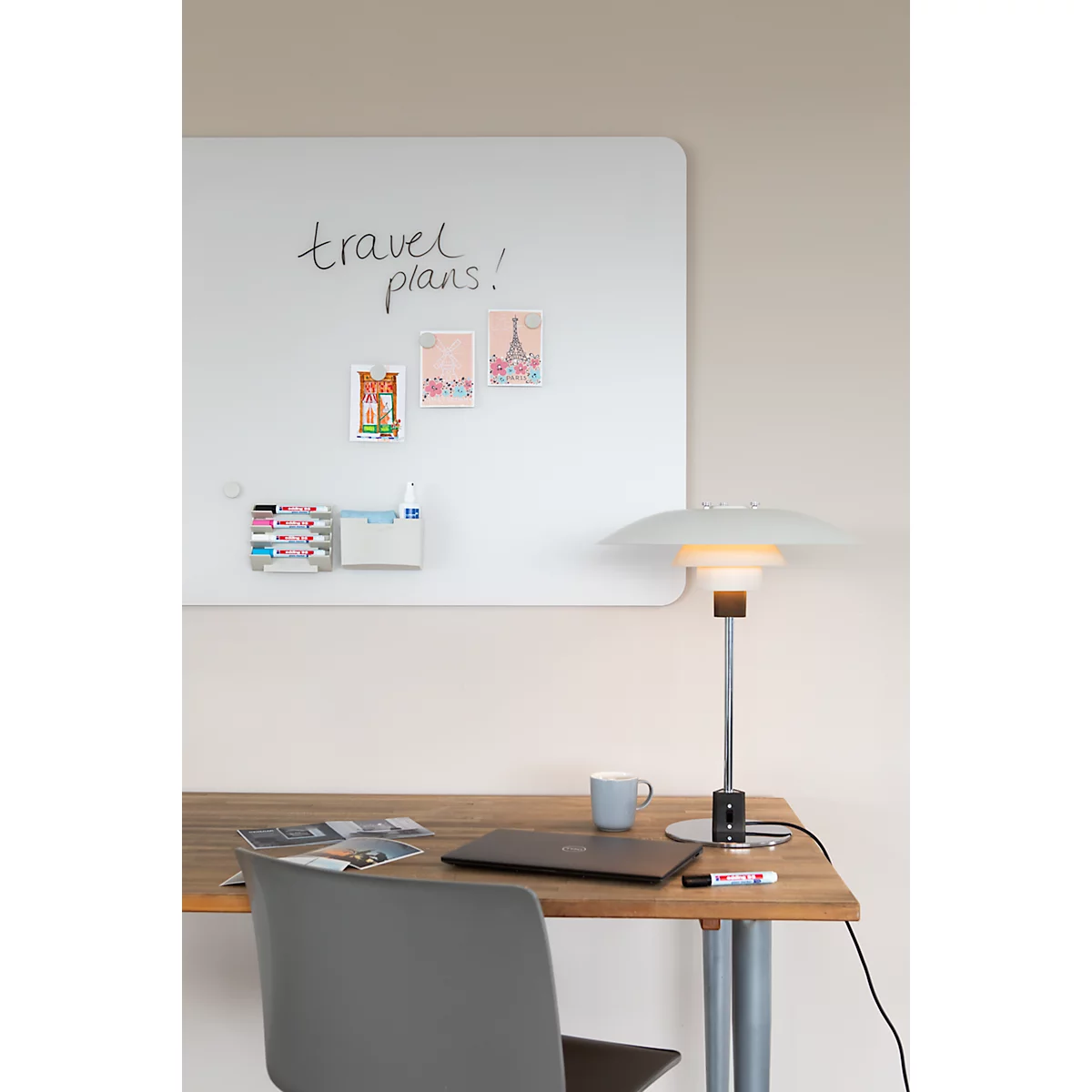 Tableau en verre Legamaster RC, avec 2 aimants &amp; 1 marqueur pour tableau en verre, L 1200 x P 4,4 x H 900 mm, verre de sécurité trempé, mat, warm grey
