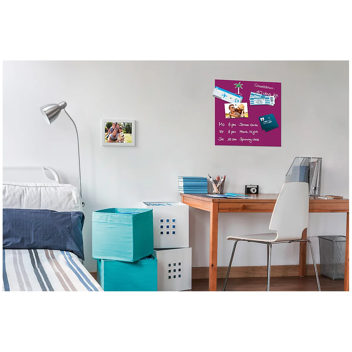 Tableau magnétique en verre Be!Board, magnétique, avec aimants, l. 450 x H 450 mm, baie