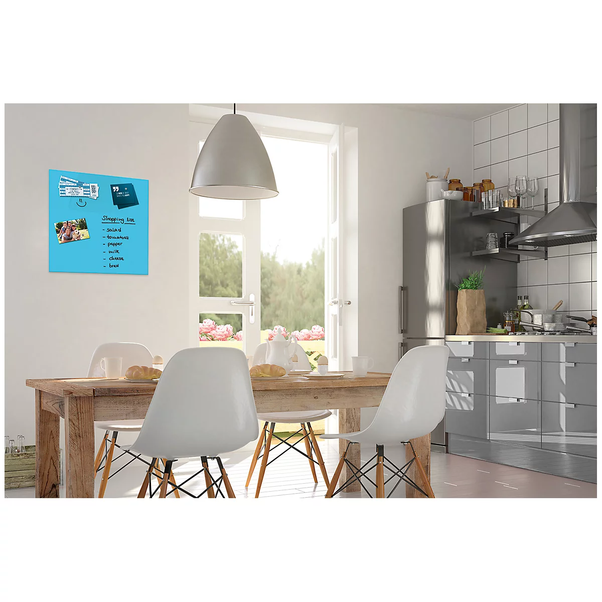 Tableau magnétique en verre Be!Board, magnétique, avec aimants, l. 450 x H 450 mm, bleu