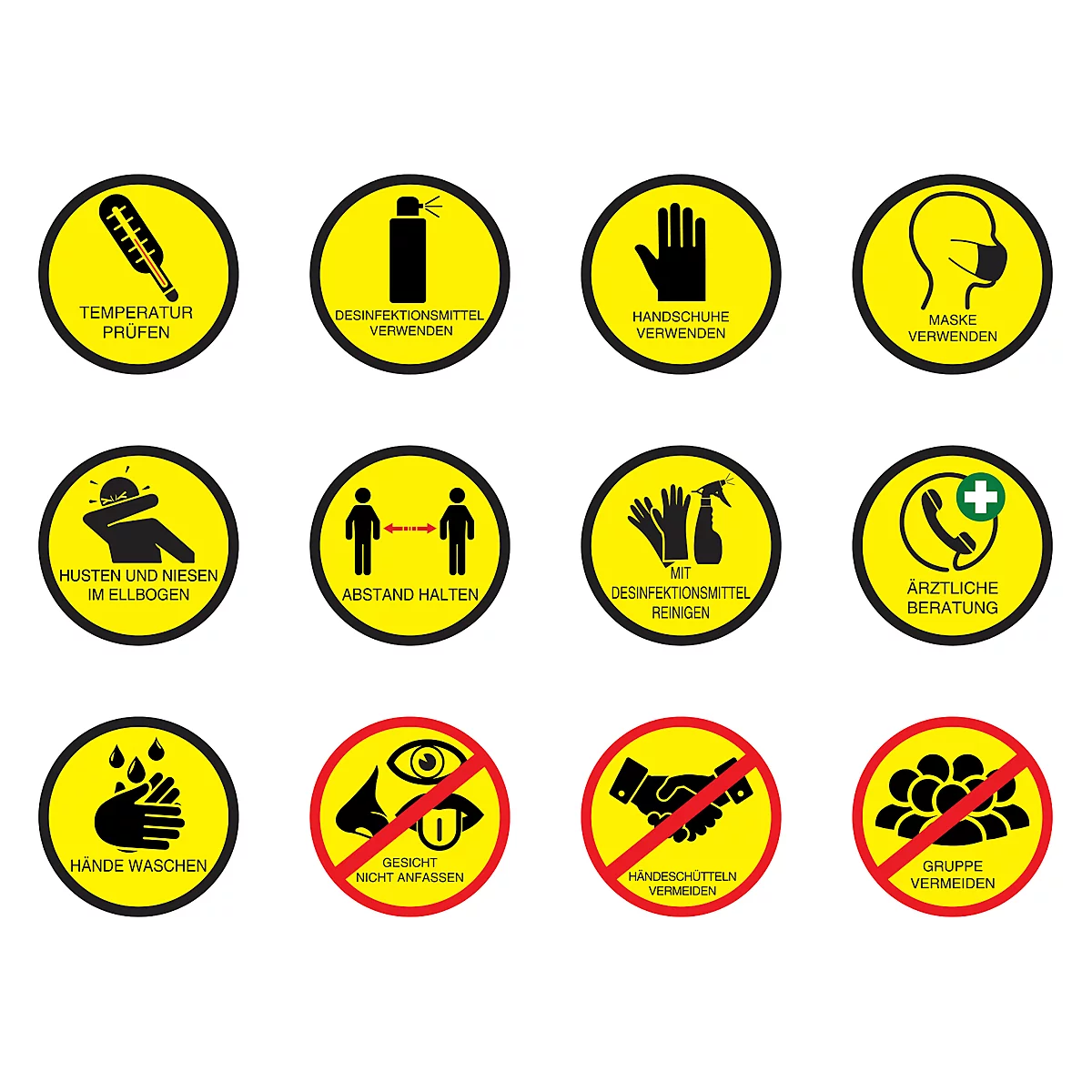 Tableau magnétique Instructions d'hygiène, 12 aimants jaunes, inscriptibles, tôle d'acier/aluminium, blanc, L 300 x H 450 mm