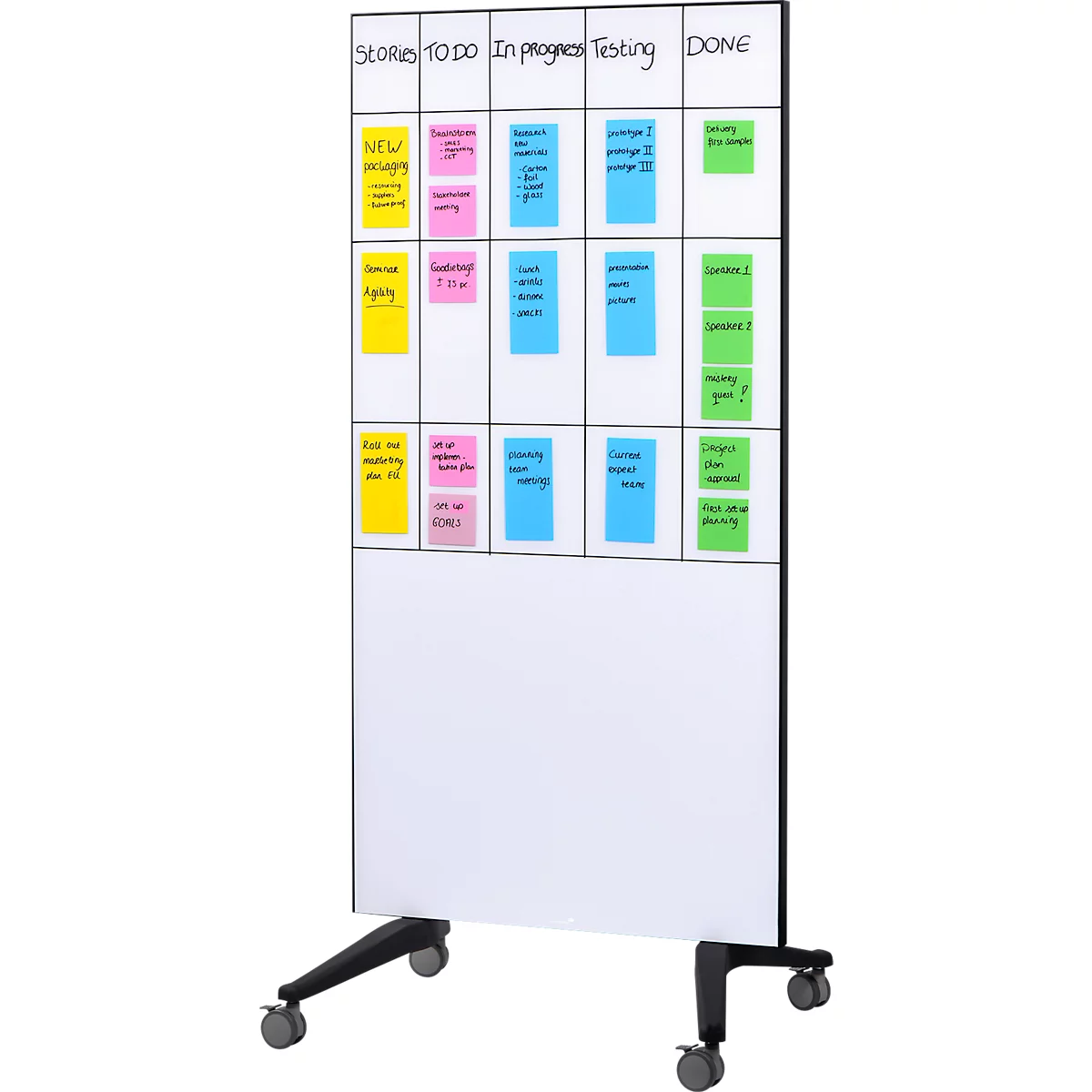 Tableau mobile en verre Legamaster, blanc, magnétique, utilisable des deux côtés, L 900 x H 1750 mm
