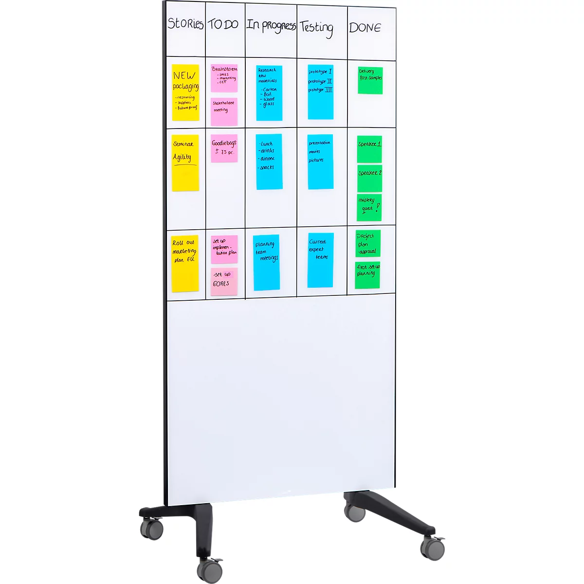 Tableau mobile en verre Legamaster, blanc, magnétique, utilisable des deux côtés, L 900 x H 1750 mm