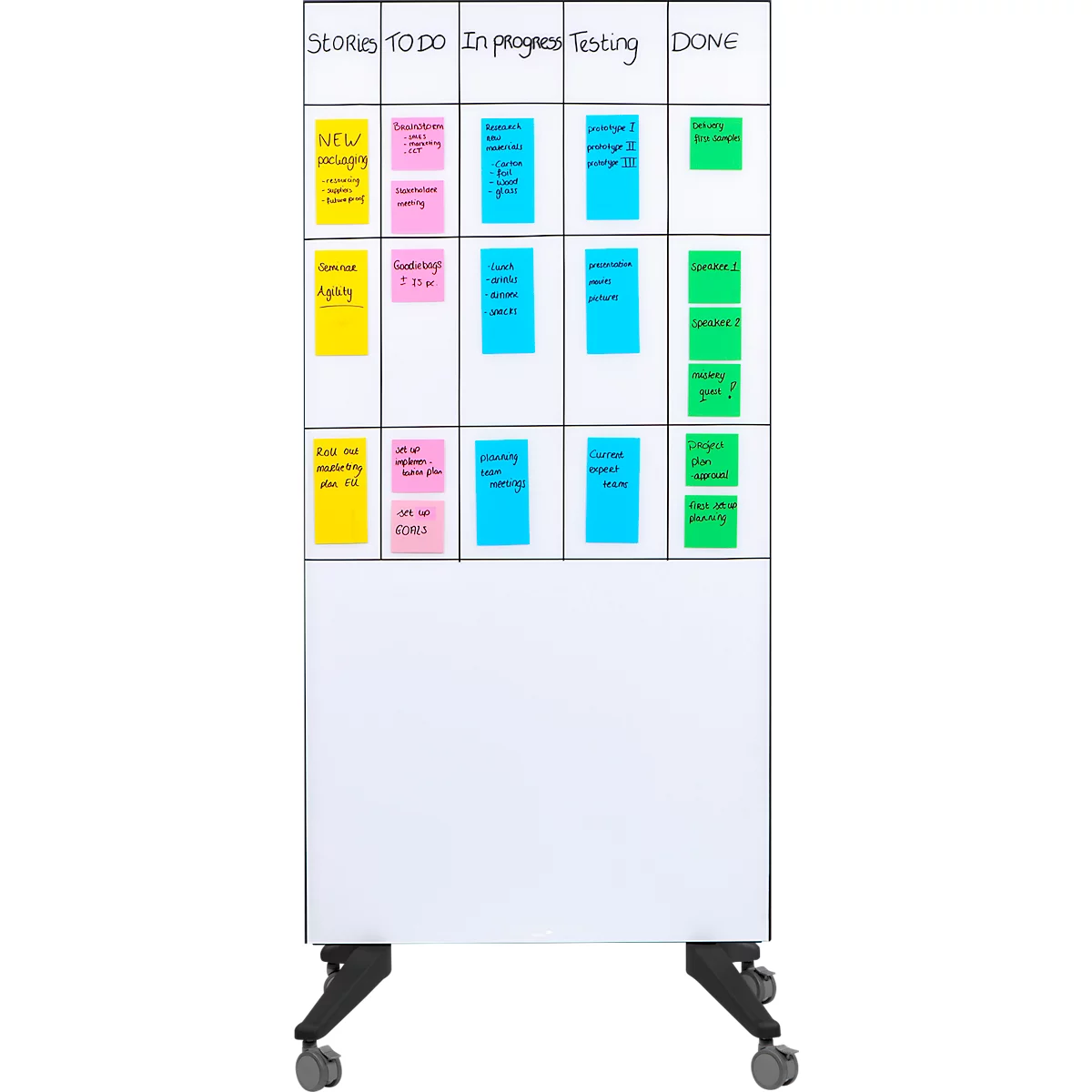 Tableau mobile en verre Legamaster, blanc, magnétique, utilisable des deux côtés, L 900 x H 1750 mm