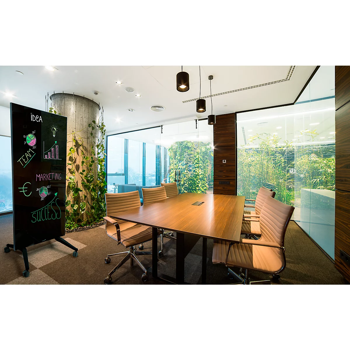 Tableau mobile en verre Legamaster, noir, magnétique, utilisable des deux côtés, L 900 x H 1750 mm
