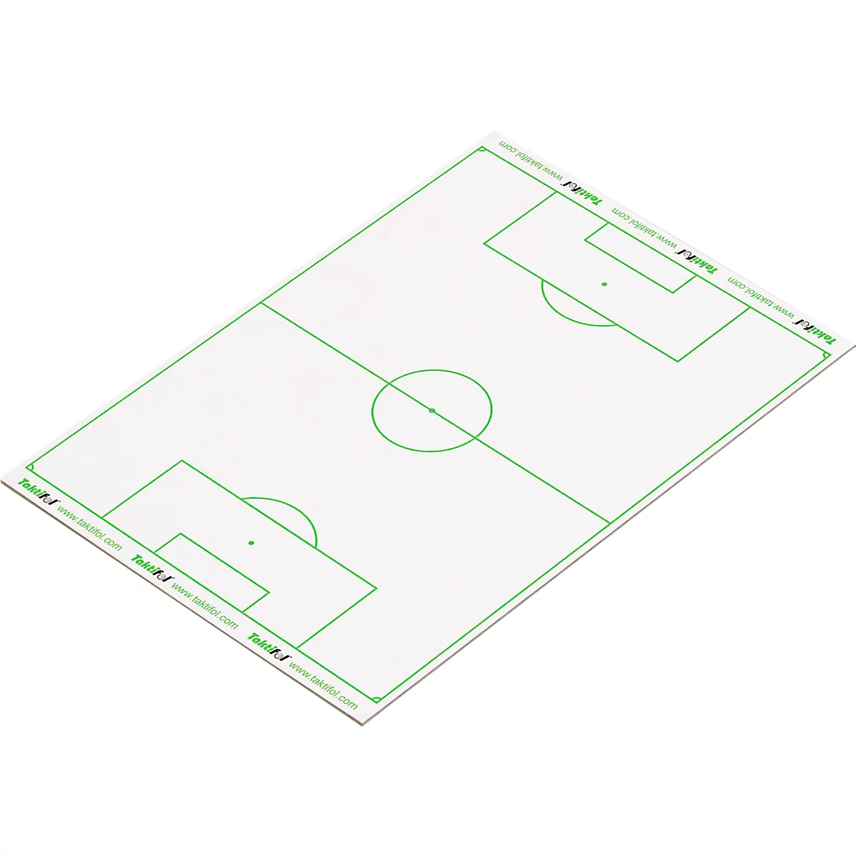 Tableau tactique de football avec terrain et lignes verts sur fond blanc.