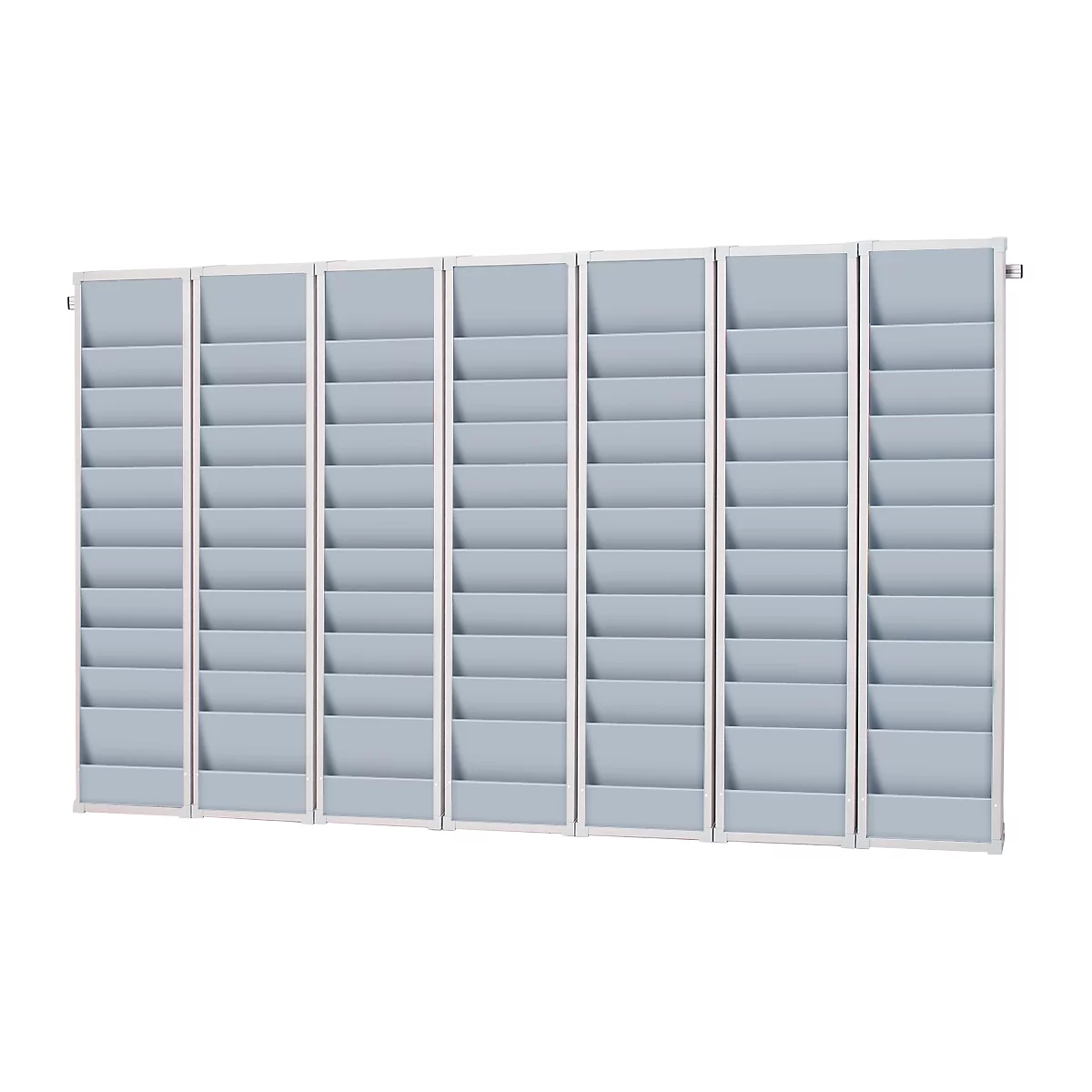 Tablero de planificación Eichner Flexo, juego de 5, con perfil de pared, 10 rieles de tablero cada uno, para hasta 50 bolsas de pedido, An 1700 x Pr 100 x Al 1280 mm, plástico, gris