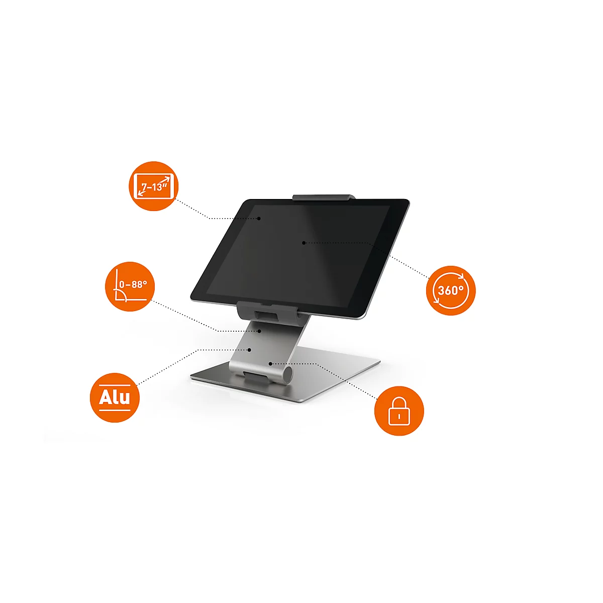 Tablet Tischständer DURABLE TABLE, für Tablets 7-13", inkl. Bildschirmreinigungsset SCREENCLEAN® KIT PRO