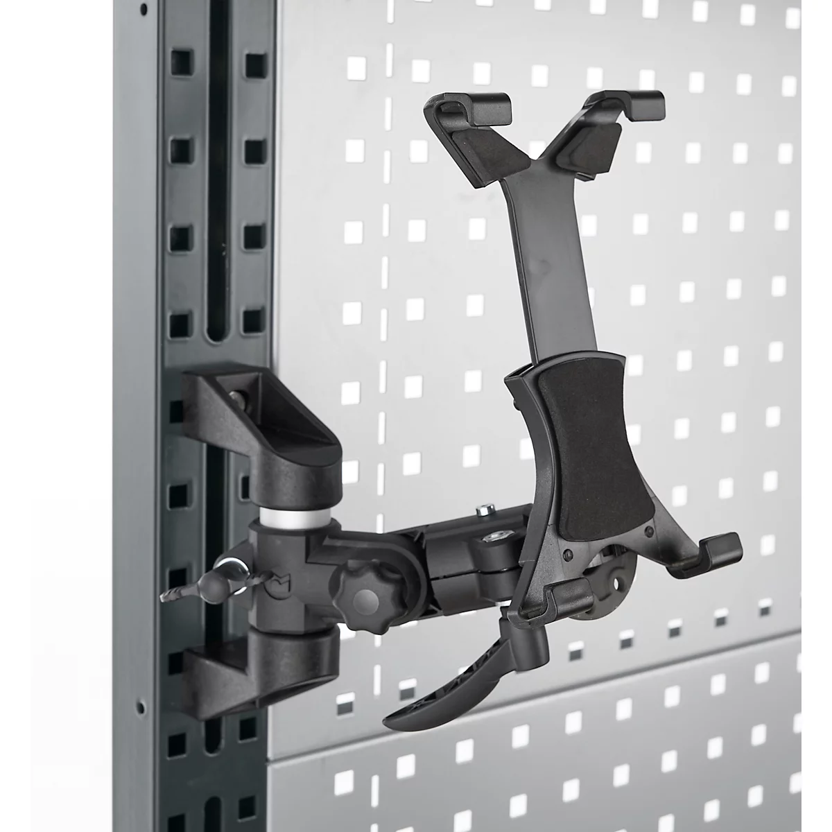 Tablethalter für AST31 Tischaufbau, für 1 Tablet bis 7,8“, Klemmbereich verstellbar, um 360° drehbar, neigbar, Kunststoff/Schaumstoff, schwarz