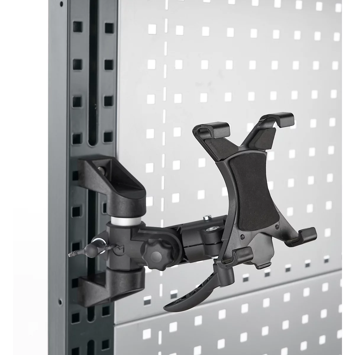 Tablethalter für AST31 Tischaufbau, für 1 Tablet bis 7,8“, Klemmbereich verstellbar, um 360° drehbar, neigbar, Kunststoff/Schaumstoff, schwarz