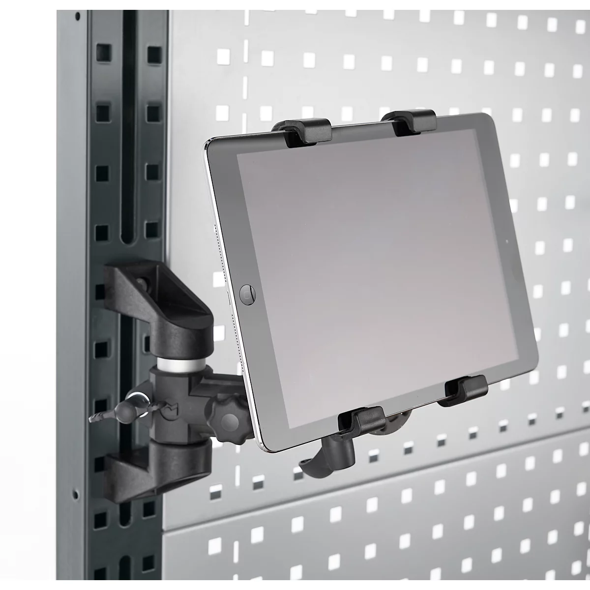 Tablethalter für AST31 Tischaufbau, für 1 Tablet bis 7,8“, Klemmbereich verstellbar, um 360° drehbar, neigbar, Kunststoff/Schaumstoff, schwarz