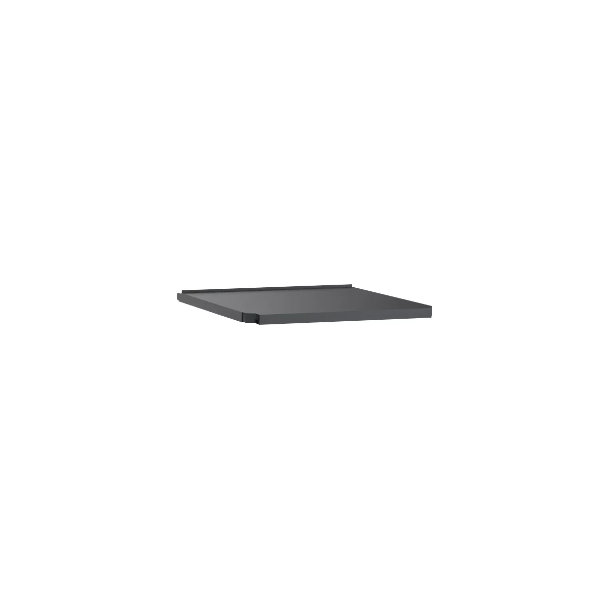 Étagère rectangulaire gris foncé avec bords surélevés, sans détails visibles.