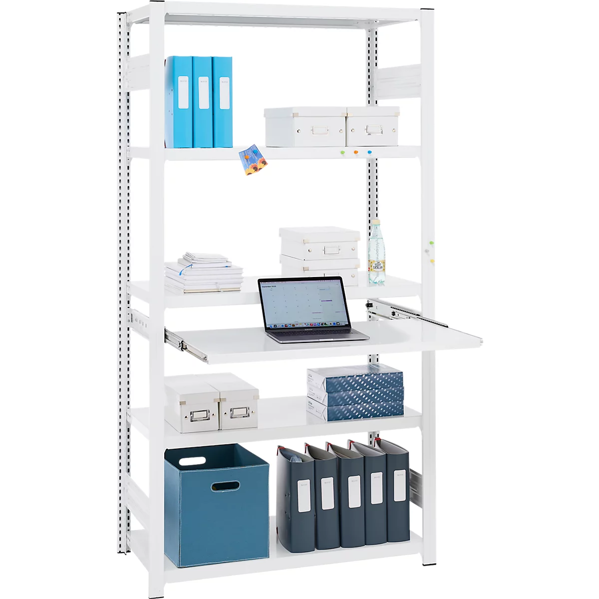 Tablette coulissante ORDO Professional, coulisse télescopique à sortie totale, réglable en hauteur, charge max. 60 kg, L 1.000 mm x P 500 mm, blanc trafic RAL 9016