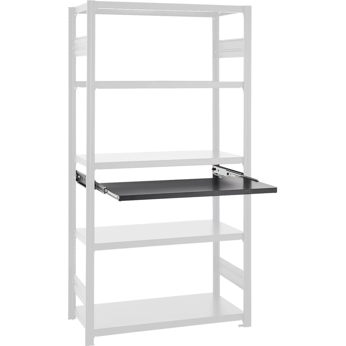Tablette coulissante pour systèmes de rayonnages ORDO Business, coulisse télescopique à sortie totale, réglable en hauteur, L 1000 x P 500 mm, charge admissible 60 kg, noir profond RAL 9005