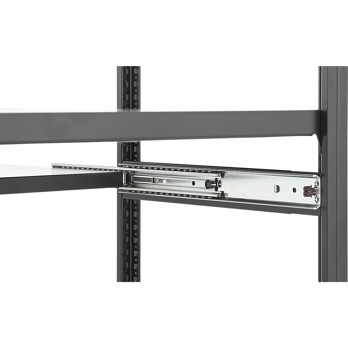 Tablette coulissante pour systèmes de rayonnages ORDO Business, coulisse télescopique à sortie totale, réglable en hauteur, L 1000 x P 500 mm, charge admissible 60 kg, noir profond RAL 9005