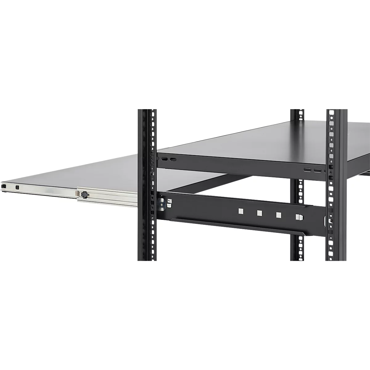 Tablette coulissante pour systèmes de rayonnages ORDO Business, coulisse télescopique à sortie totale, réglable en hauteur, L 1000 x P 500 mm, charge admissible 60 kg, noir profond RAL 9005