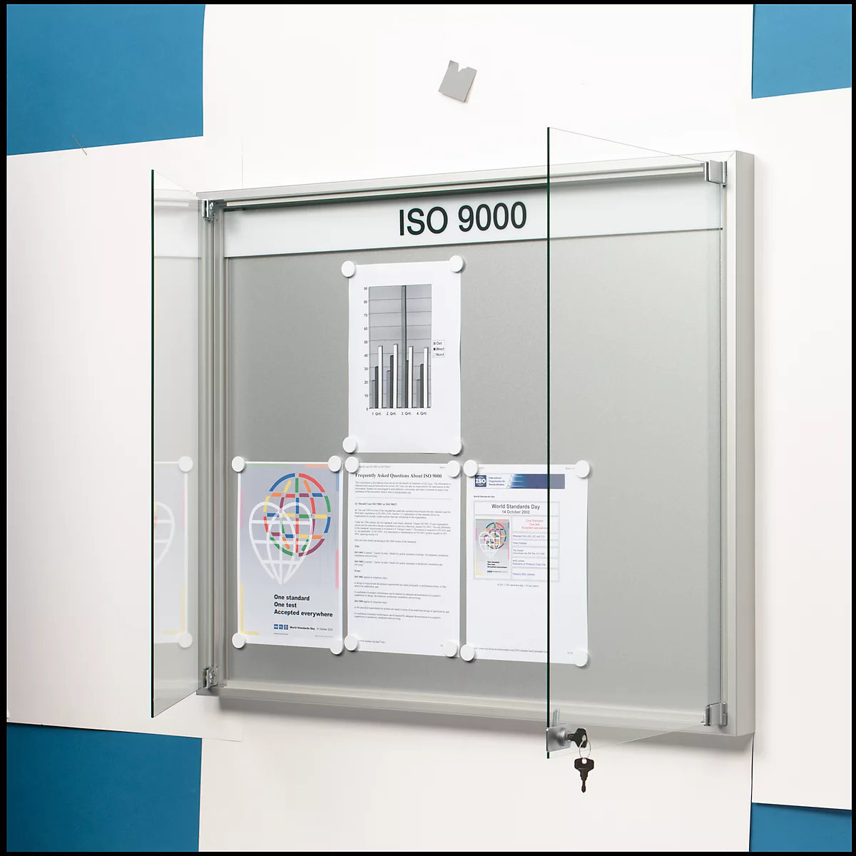 Tablón de anuncios de puerta giratoria, profundidad 60 mm, 4 x 2, aluminio plateado