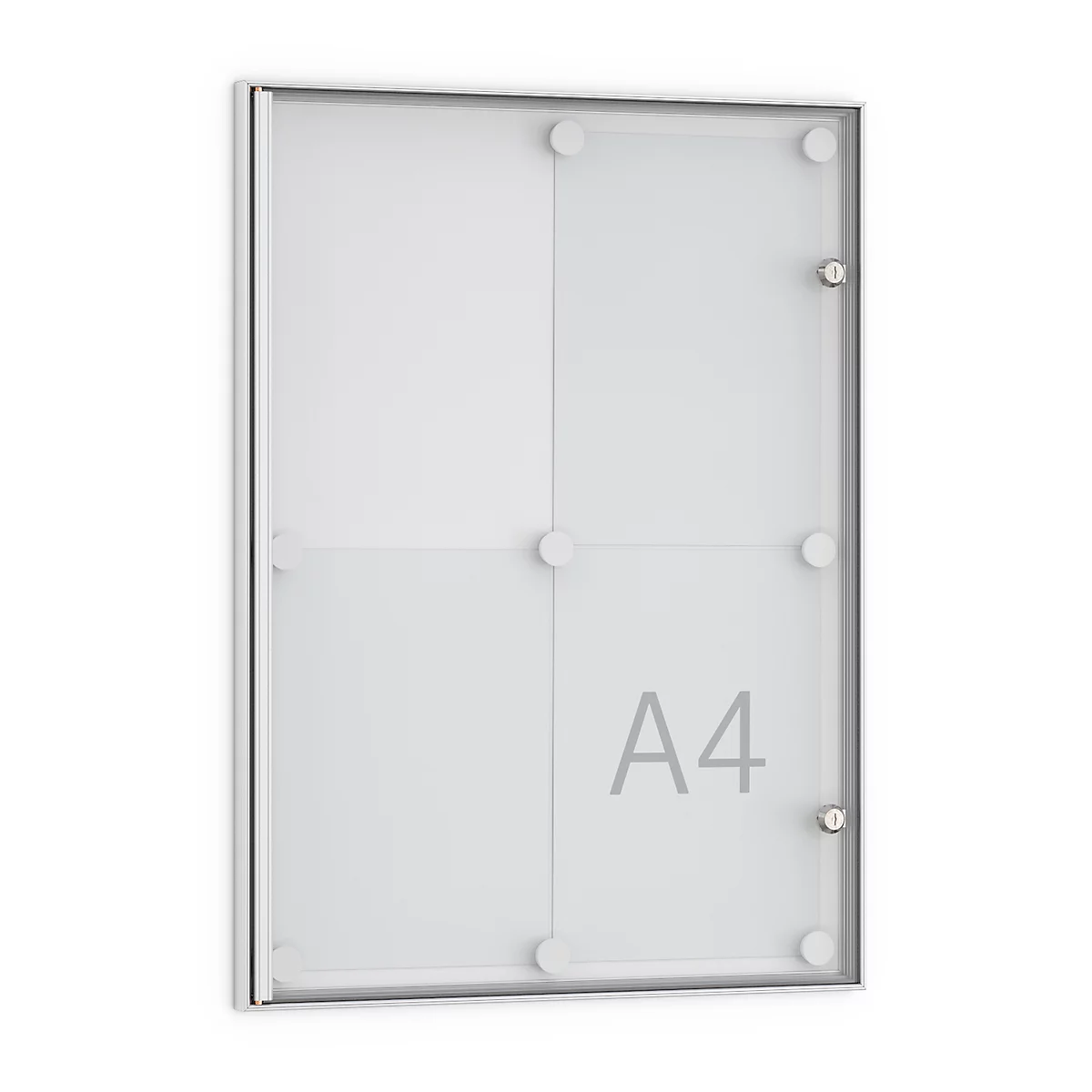 Tablón de anuncios plano, en punta, 4 x DIN A4, puerta totalmente de cristal acrílico