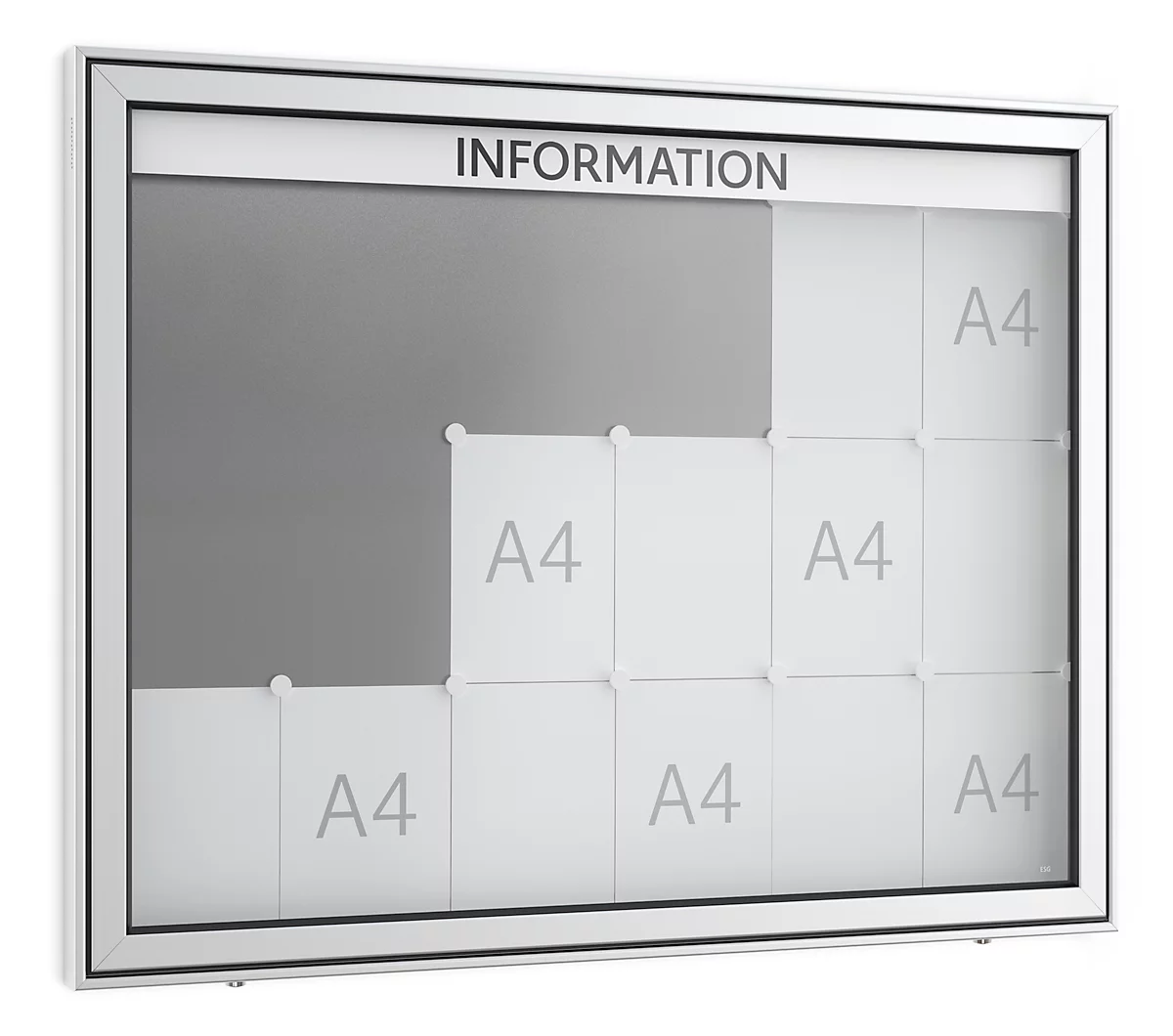 Tablón de anuncios Top, en punta, profundidad 60 mm, 6 x 3, aluminio plateado
