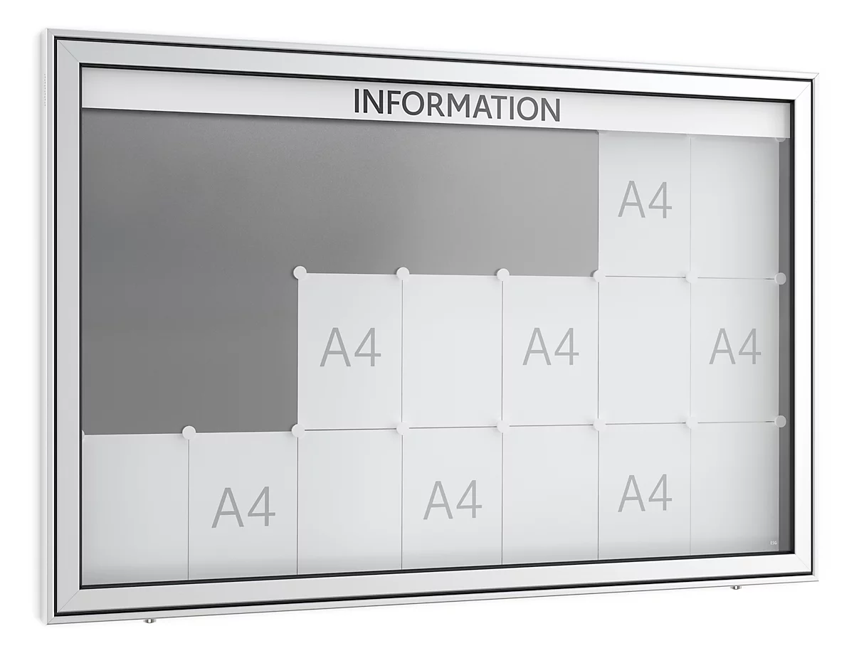 Tablón de anuncios Top, en punta, profundidad 60 mm, 7 x 3, aluminio plateado