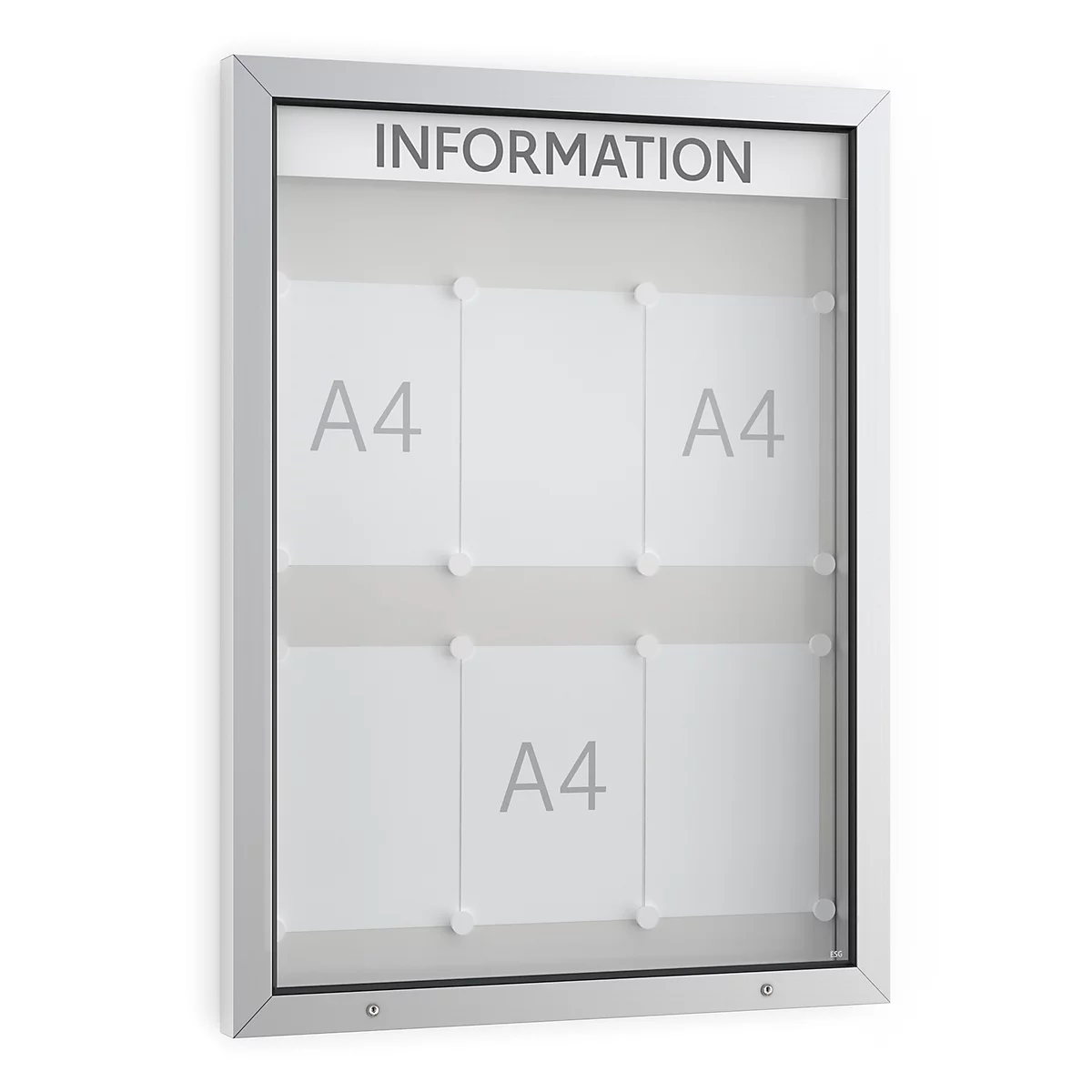 Tablón de anuncios WSM, formato apaisado, An 750 x P 70 x Al 1000 mm, para interior y exterior, con cerradura, incl. 10 imanes y listón de rotulación