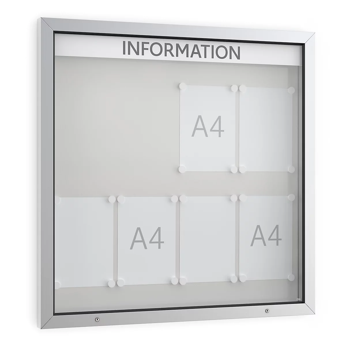 Tablón de anuncios WSM, formato vertical, An 1000 x P 70 x Al 1000 mm, para interior y exterior, con cerradura, incl. 10 imanes y listón de rotulación