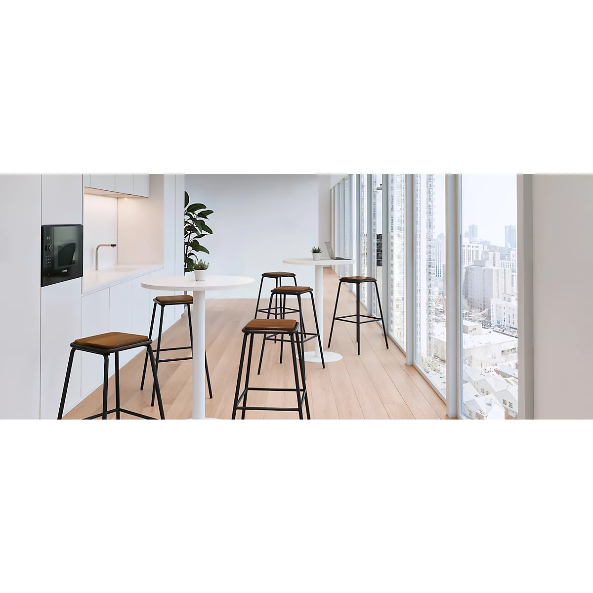 Tabouret de bar meet® by Paperflow OSLO, sans dossier, hauteur d'assise 760 mm, bois et acier, couleur bois-noir, 2 pièces