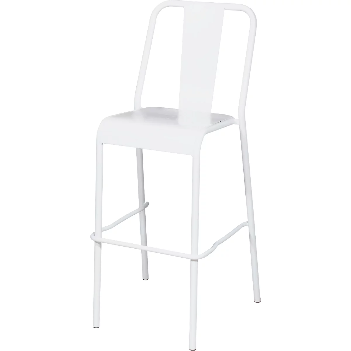 Tabouret de bar Paperflow ARTY, dossier, empilable, traité anti-UV, assise perforée, L 385 x P 400 x H 760 mm, acier galvanisé, blanc/blanc, 2 pièces
