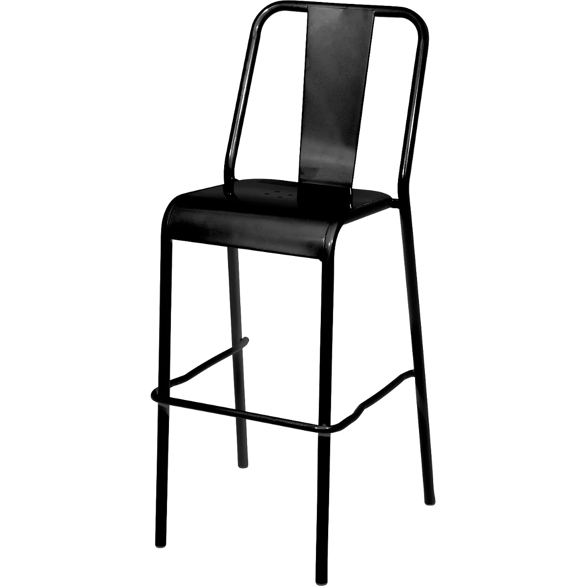 Tabouret de bar Paperflow ARTY, dossier, empilable, traité anti-UV, assise perforée, L 385 x P 400 x H 760 mm, acier galvanisé, noir/noir, 2 pièces
