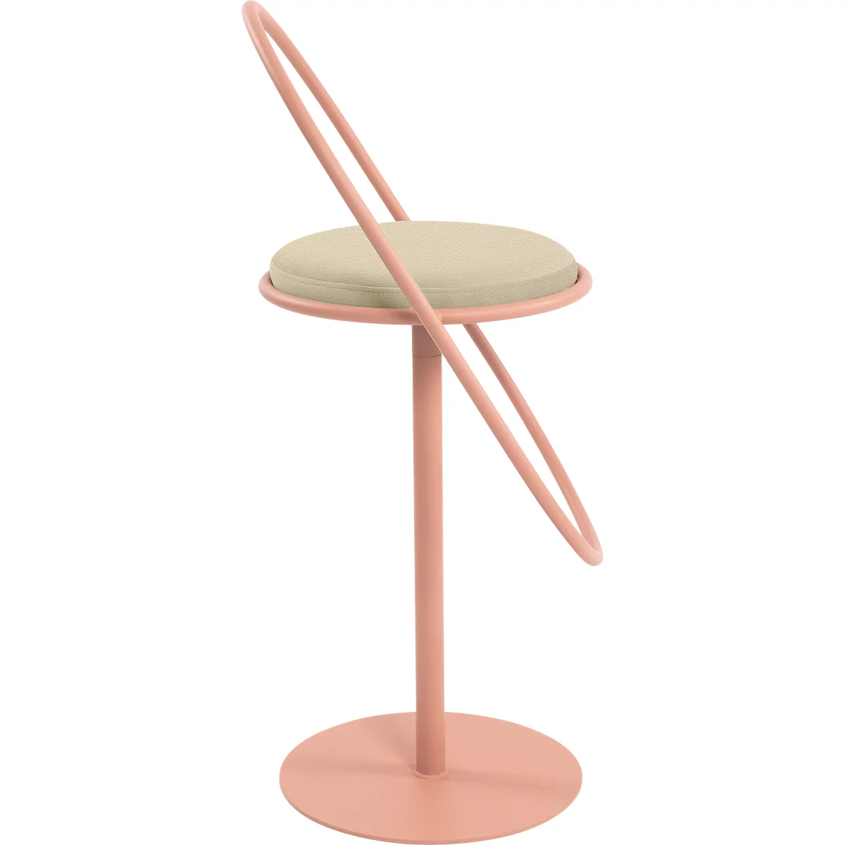 Tabouret de bar Paperflow Saturne, avec dossier, hauteur d'assise 765 mm, rembourré, 100 % recyclable, revêtement en similicuir ivoire, piétement rose