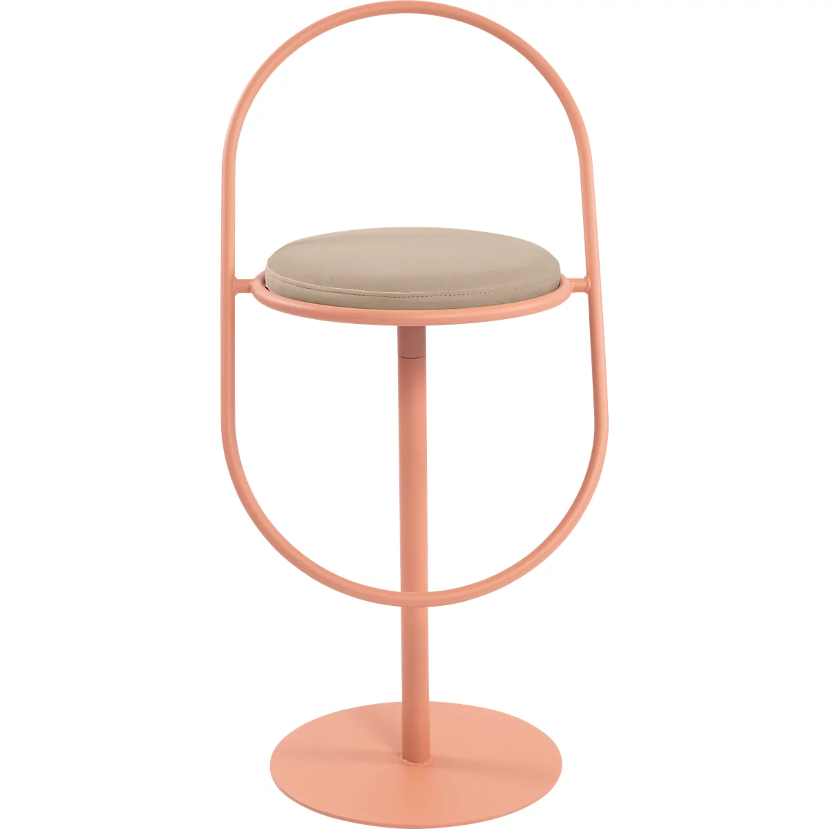 Tabouret de bar Paperflow Saturne, avec dossier, hauteur d'assise 765 mm, rembourré, 100 % recyclable, revêtement en velours ivoire, piétement rose