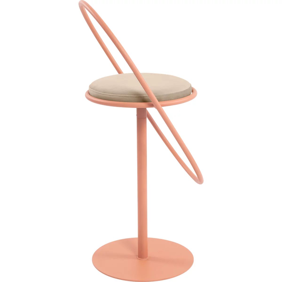 Tabouret de bar Paperflow Saturne, avec dossier, hauteur d'assise 765 mm, rembourré, 100 % recyclable, revêtement en velours ivoire, piétement rose