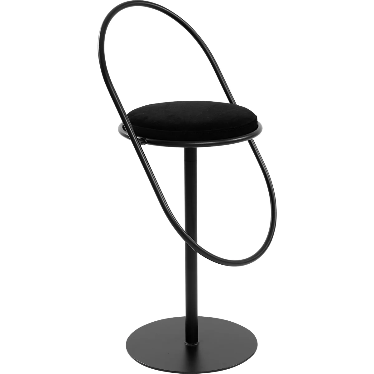 Tabouret de bar Paperflow Saturne, avec dossier, hauteur d'assise 765 mm, rembourré, 100 % recyclable, revêtement velours noir, piétement noir