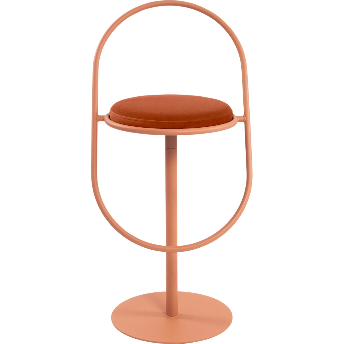 Tabouret de bar Paperflow Saturne, avec dossier, hauteur d'assise 765 mm, rembourré, 100 % recyclable, revêtement velours rouille, structure rose