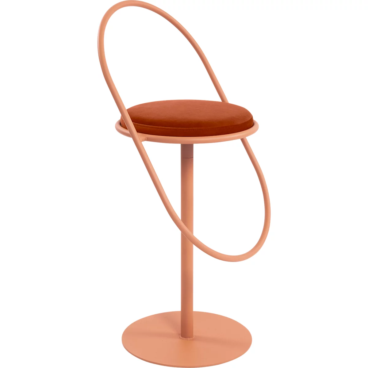 Tabouret de bar Paperflow Saturne, avec dossier, hauteur d'assise 765 mm, rembourré, 100 % recyclable, revêtement velours rouille, structure rose