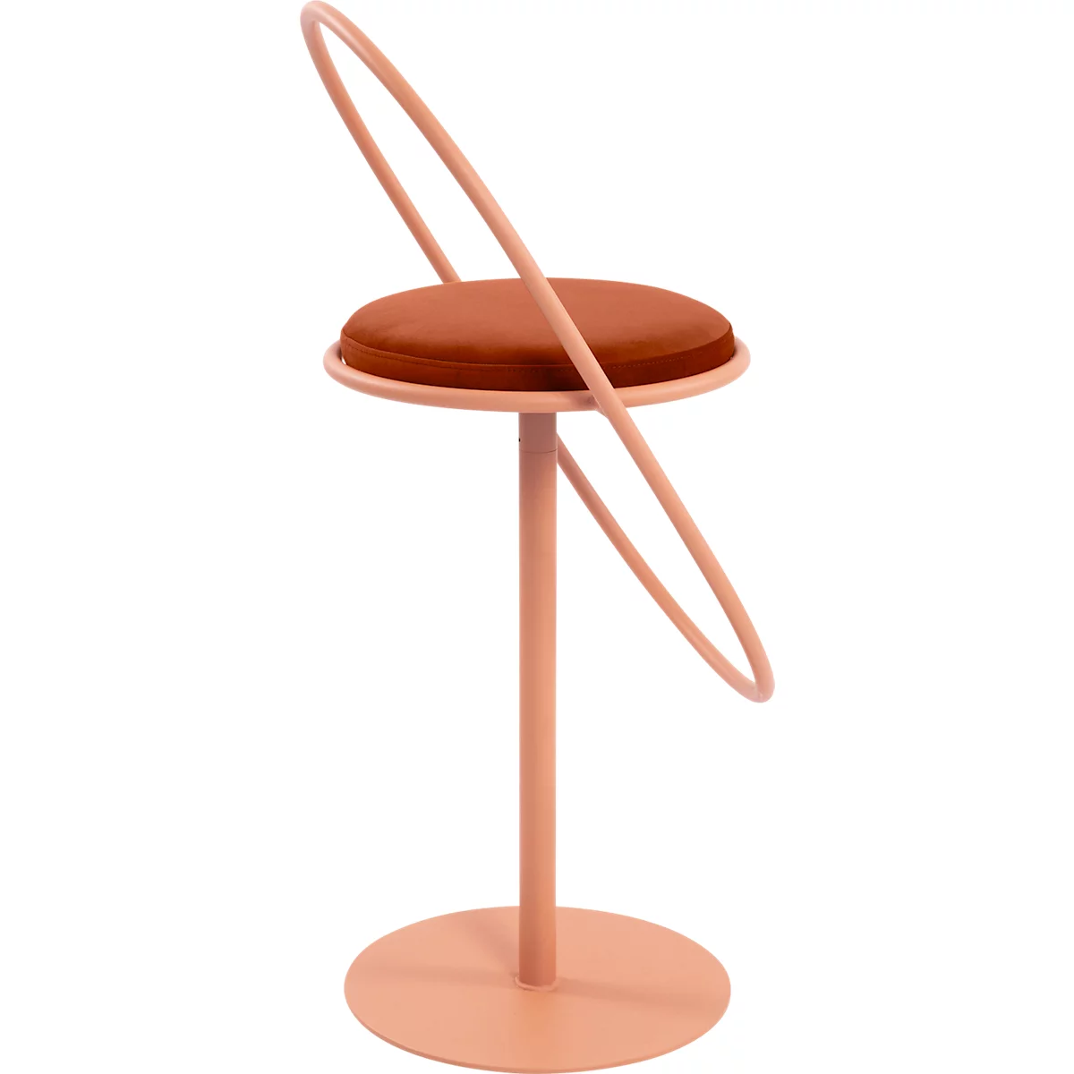 Tabouret de bar Paperflow Saturne, avec dossier, hauteur d'assise 765 mm, rembourré, 100 % recyclable, revêtement velours rouille, structure rose