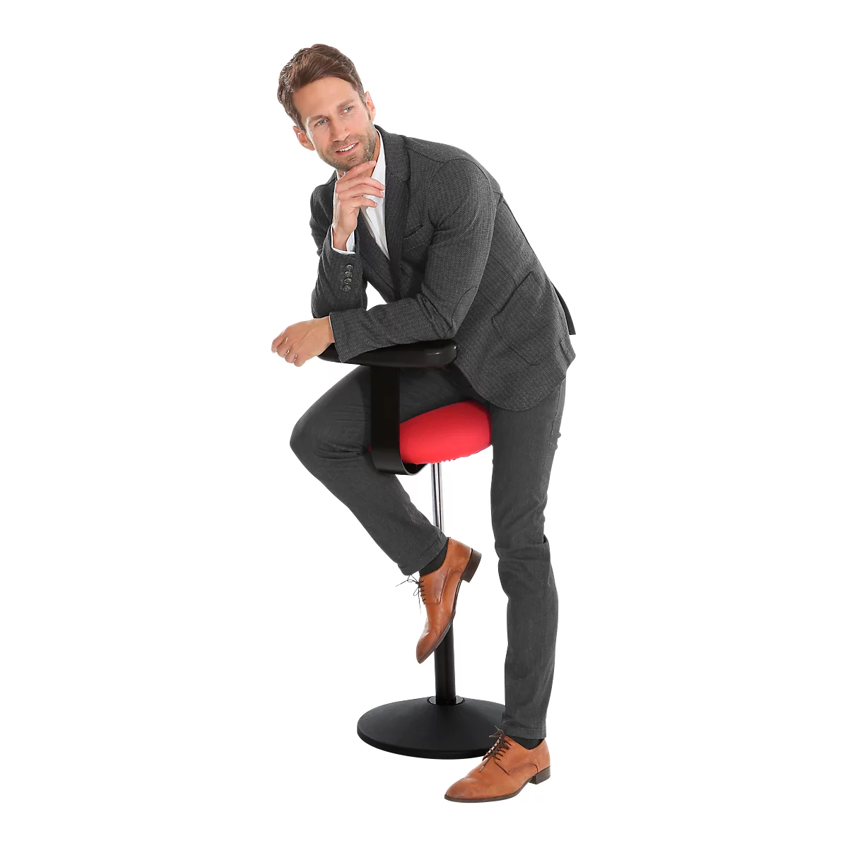 Tabouret de bar ROVO SOLO avec Monopad, similicuir, noir/noir, hauteur d'assise 630 - 855 mm, noir/rouge