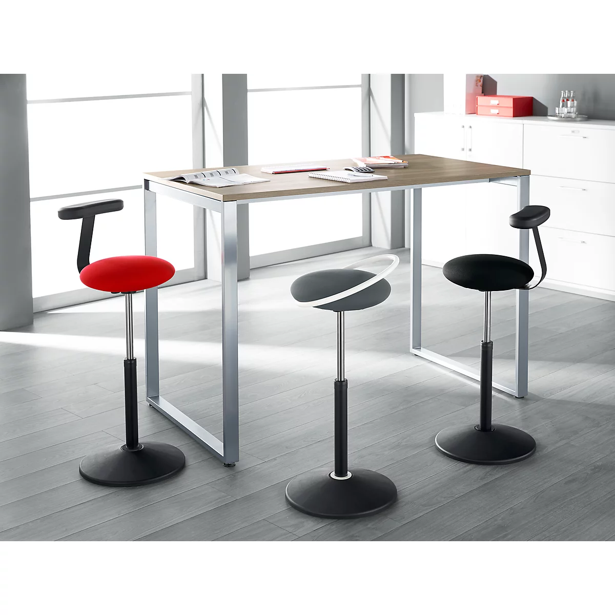 Tabouret de bar ROVO SOLO avec Monopad, similicuir, noir/noir, tissage 3D, noir/noir