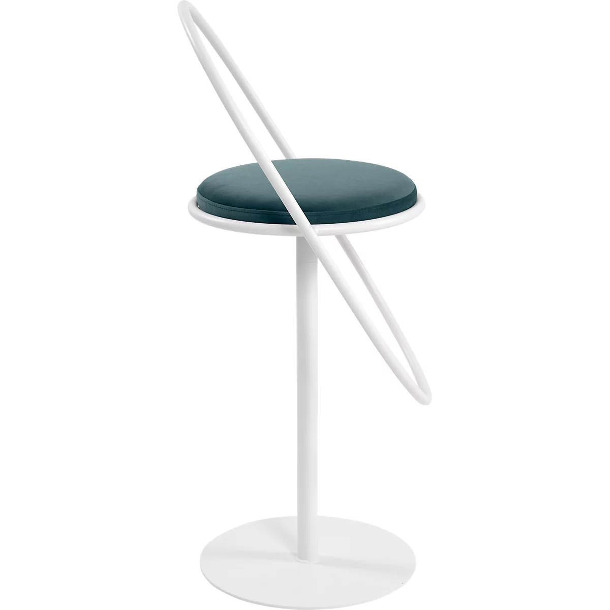 Tabouret de bar Saturne Meet by Paperflow - avec dossier - hauteur d'assise 765 mm - rembourré 100 % recyclable - tube d'acier blanc - velours bleu