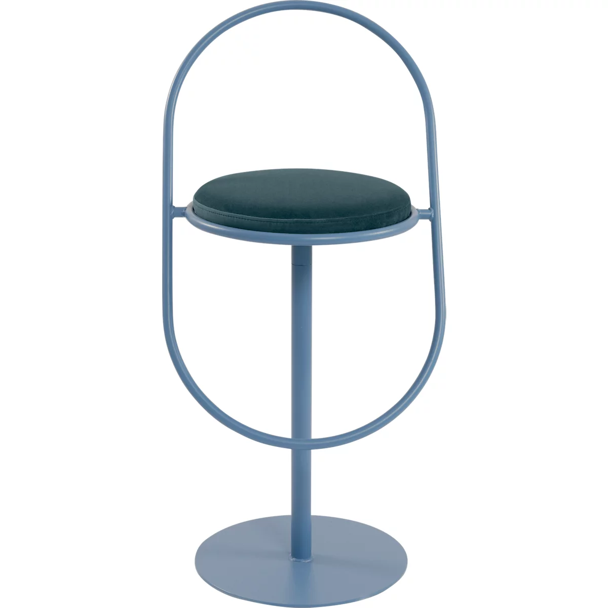 Tabouret de bar Saturne Meet by Paperflow - avec dossier - hauteur d'assise 765 mm - rembourré 100 % recyclable - tube d'acier bleu - velours bleu