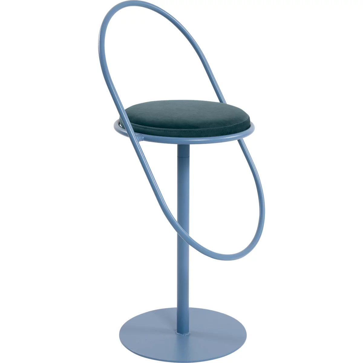 Tabouret de bar Saturne Meet by Paperflow - avec dossier - hauteur d'assise 765 mm - rembourré 100 % recyclable - tube d'acier bleu - velours bleu